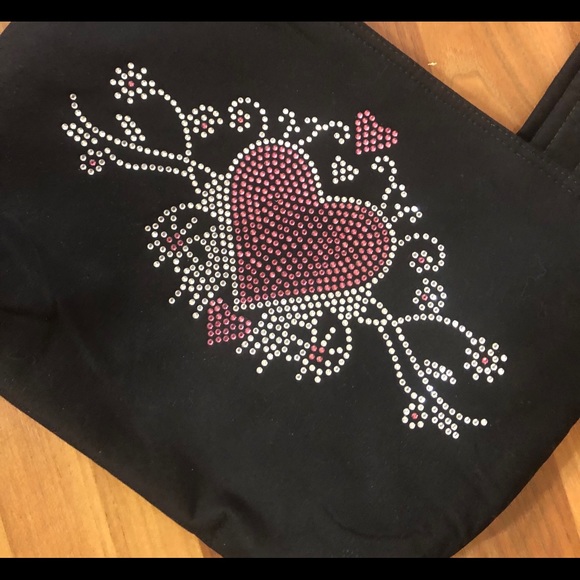 Small Cotton Cloth Handbag with Rhinestones - Picture 2 of 6